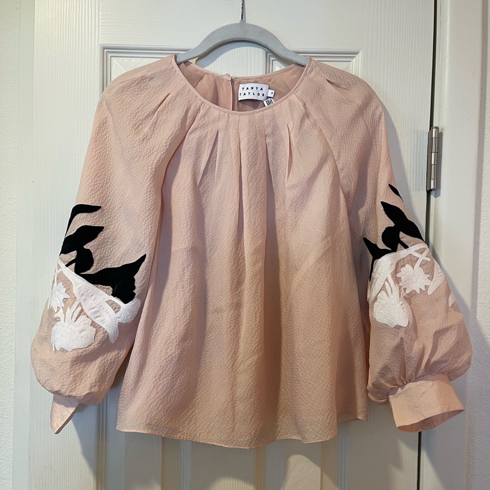 Tanya Taylor Blush Vines Appliqué Gillian Top